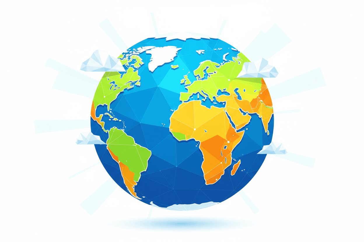 기하학적 도형과 선명한 색상이 특징인 로우 폴리 지구 일러스트, 벡터 아트.