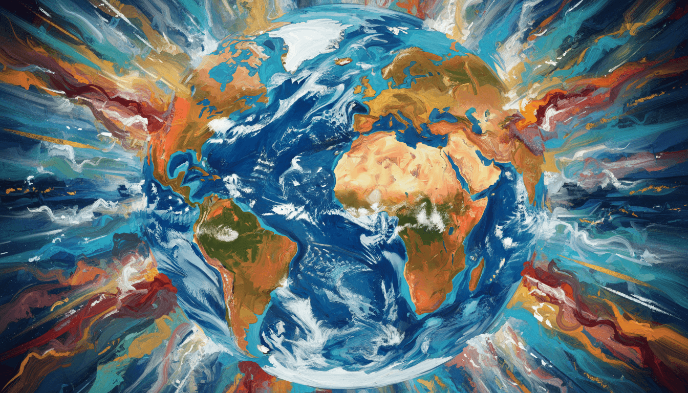 색상 소용돌이와 붓놀림에 초점을 맞춘 추상적 인상주의 지구 일러스트.