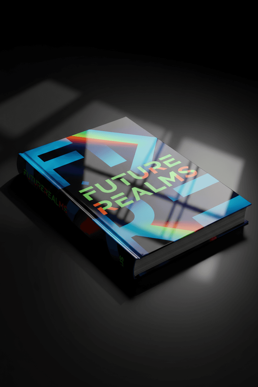 반사되는 표면을 가진 유광 하드커버 책 목업의 클로즈업. 스튜디오 조명이 빛을 강조하며 생생한 색상이 돋보인다.