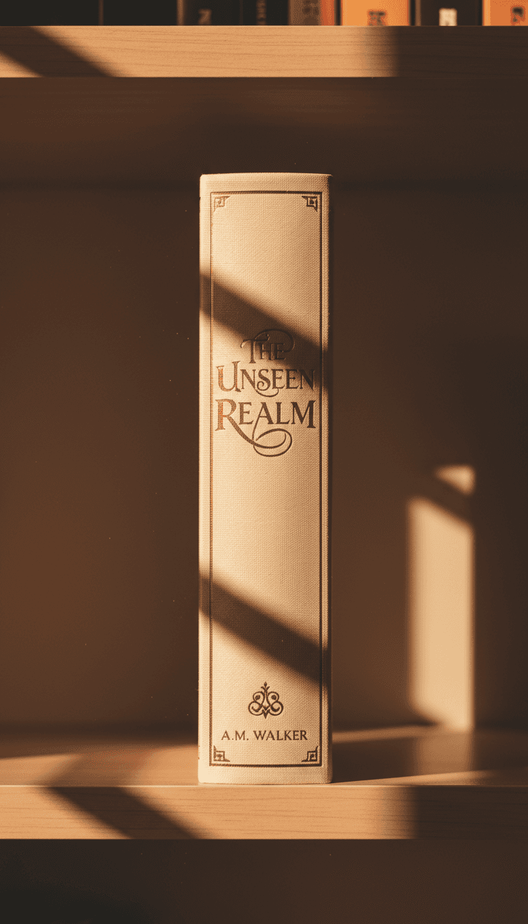 수직으로 세워진 하드커버 책 목업, 미니멀한 선반 위, 책등 디자인 강조, 극적인 그림자