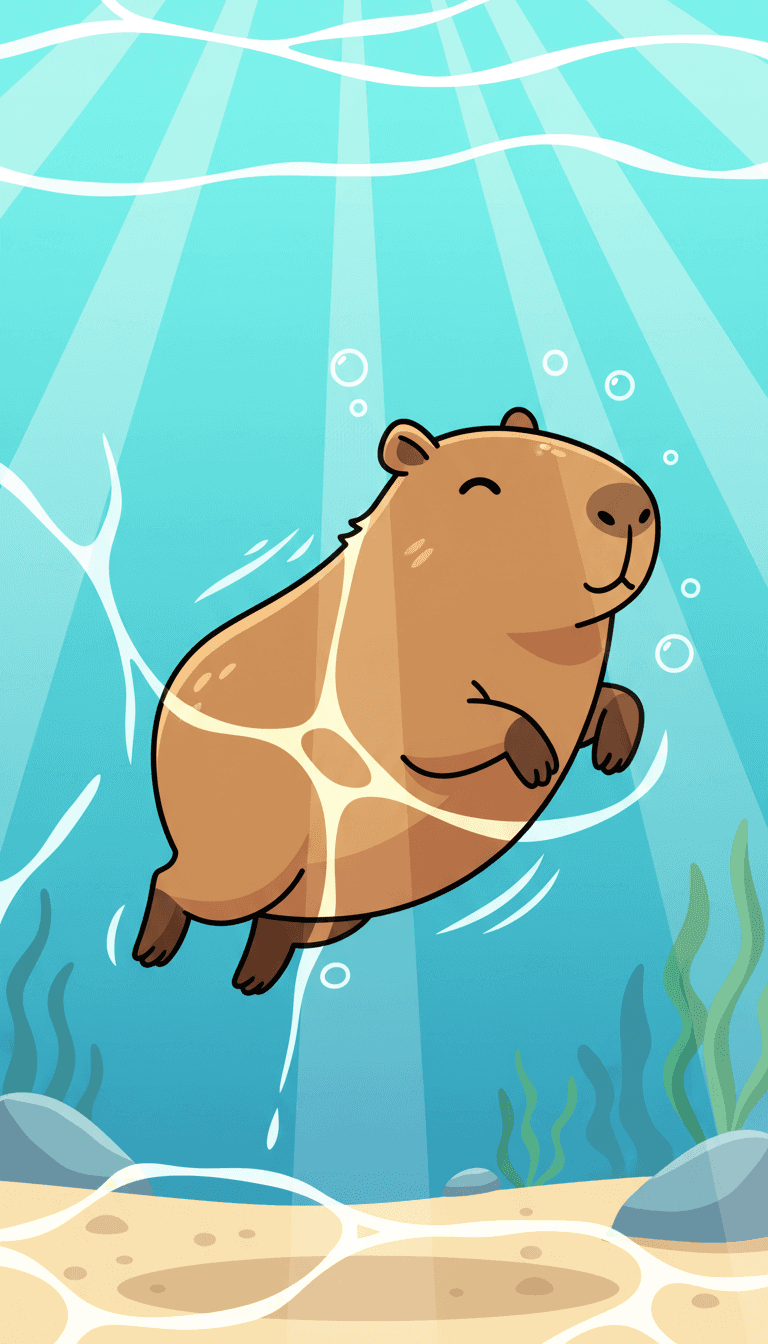 맑은 물에서 수영하는 카피바라의 깨끗한 벡터 아트 일러스트.