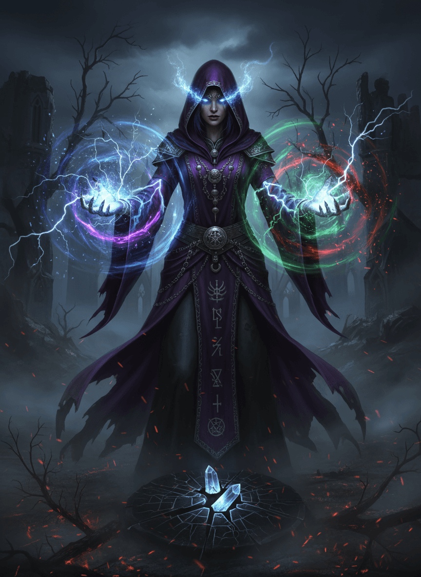 마법 에너지를 다루는 강력한 마법사 캐릭터.