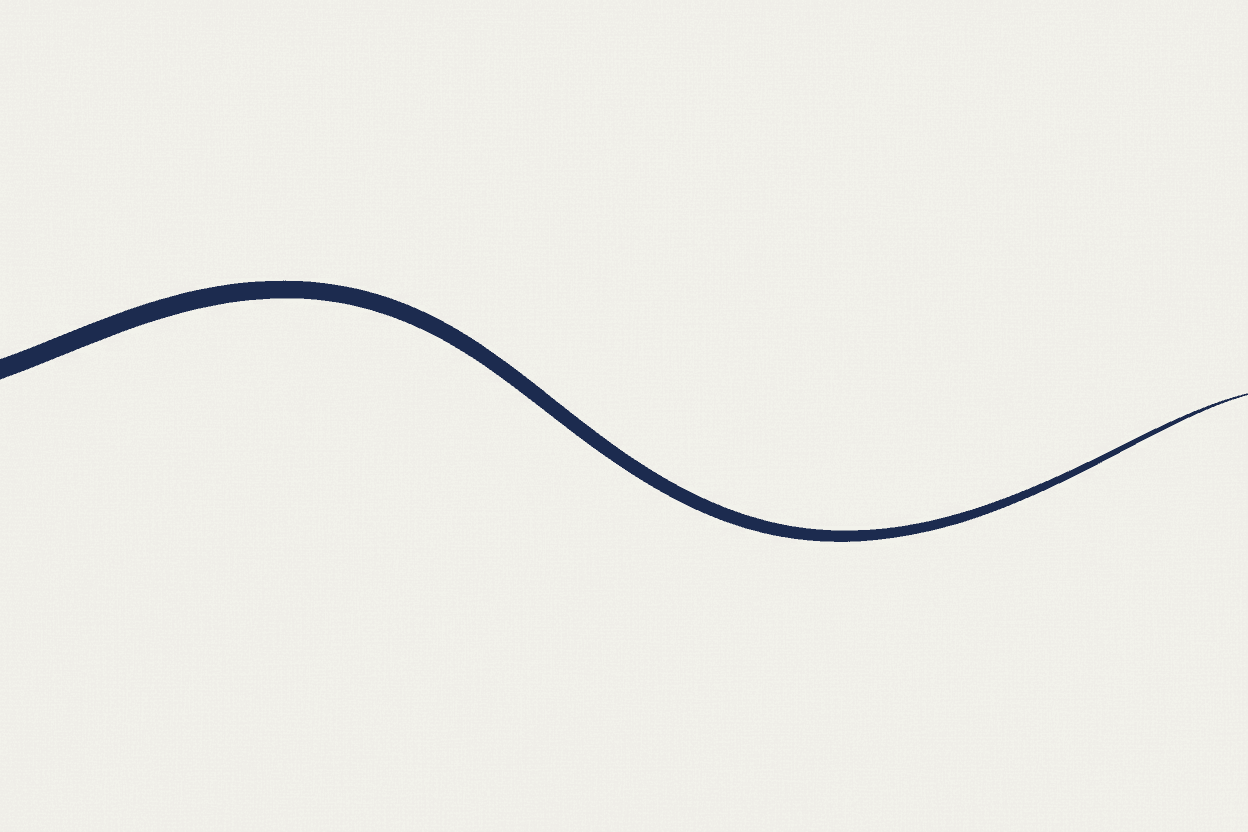 부드러운 미색 배경에 진한 남색의 우아하고 유려한 곡선이 있는 미니멀리즘 컴퓨터 배경화면.