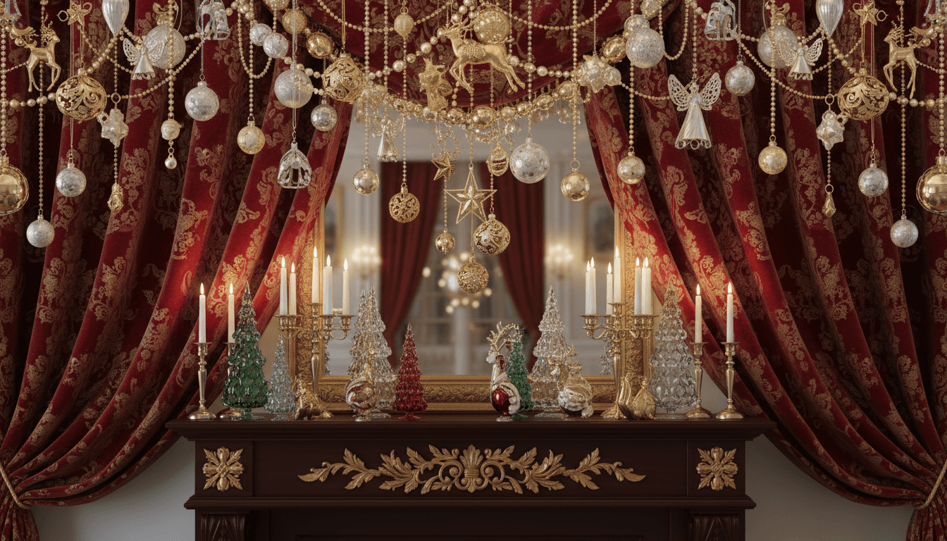 벨벳 질감과 금은 장식이 있는 우아하고 고급스러운 크리스마스 배경입니다.