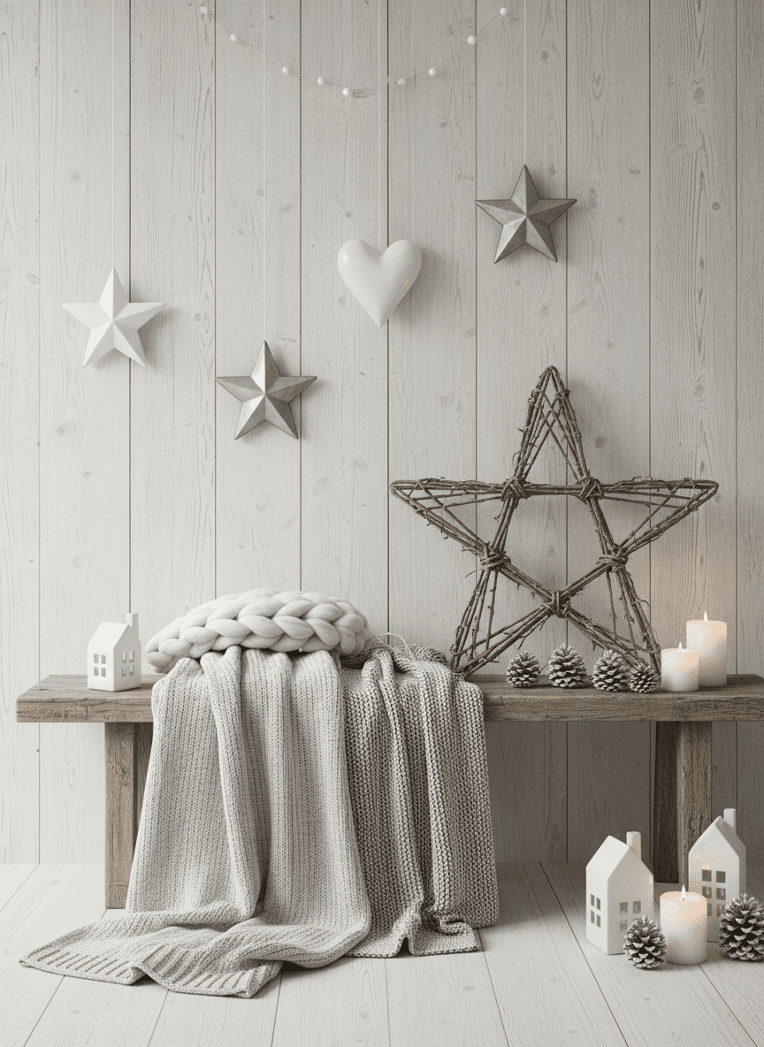 미니멀리즘 디자인과 천연 소재를 사용한 북유럽 스칸디나비아 크리스마스 배경입니다.