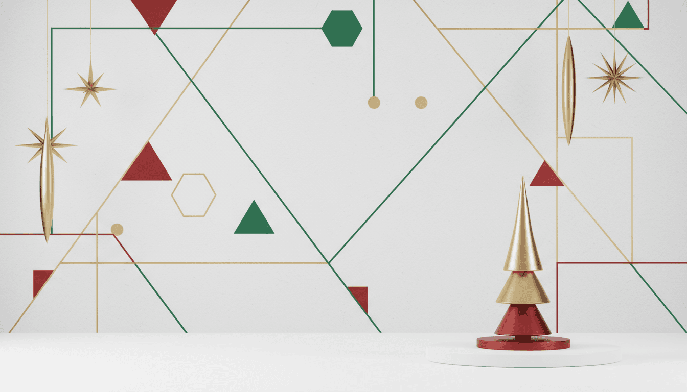 기하학적 모양과 섬세한 장식이 있는 미니멀하고 현대적인 크리스마스 배경입니다.