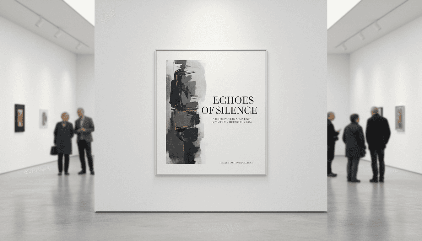 깔끔한 미술관에 스포트라이트를 받은 대형 포스터 목업.
