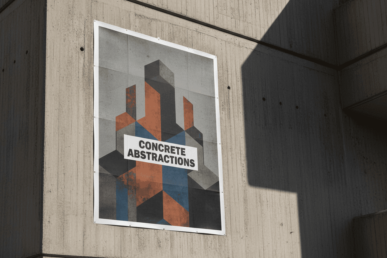 콘크리트 외벽의 브루탈리스트 건축 양식 포스터 목업.