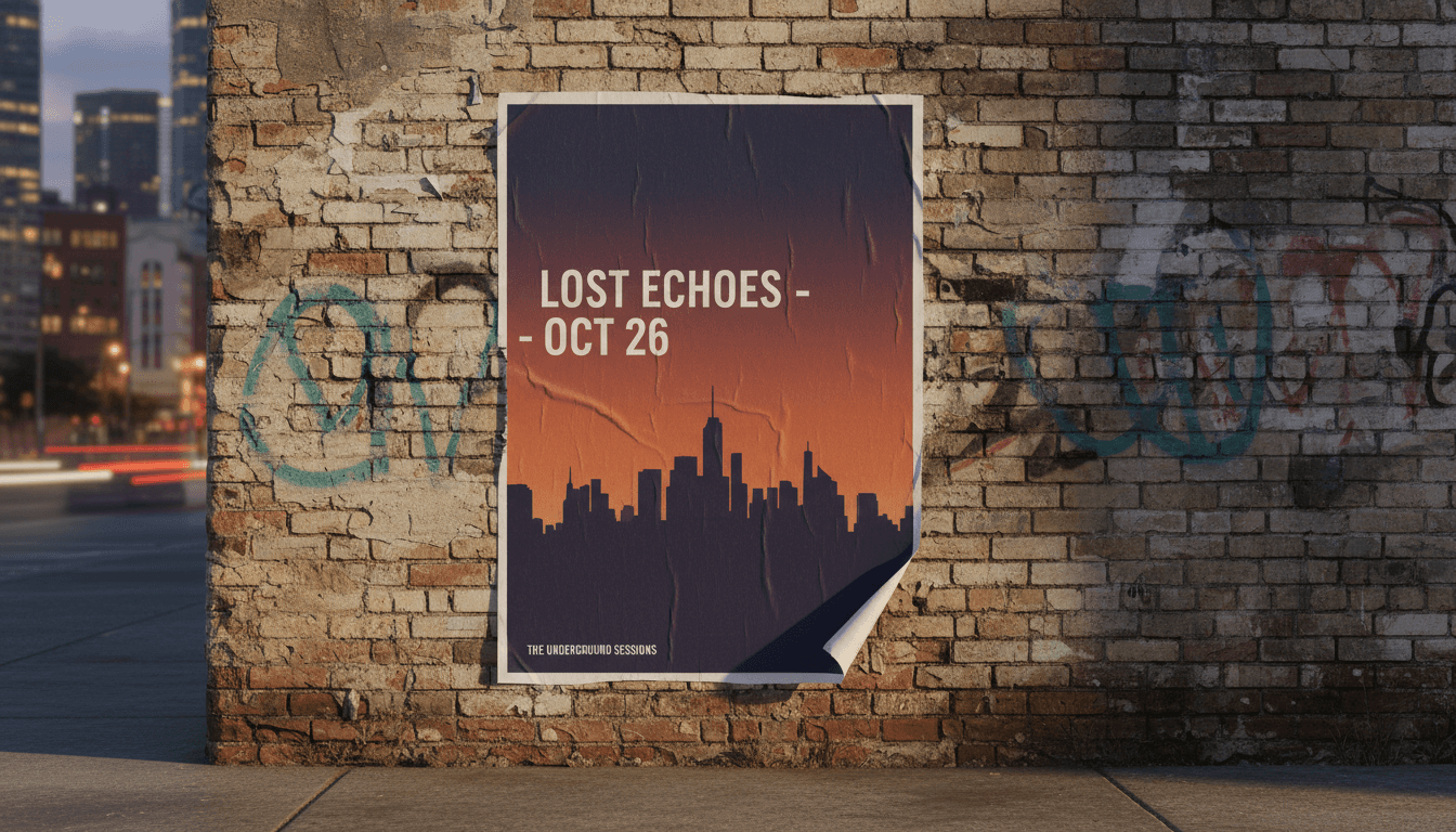 어스름한 도시 거리의 낡은 벽돌 벽 포스터 목업.