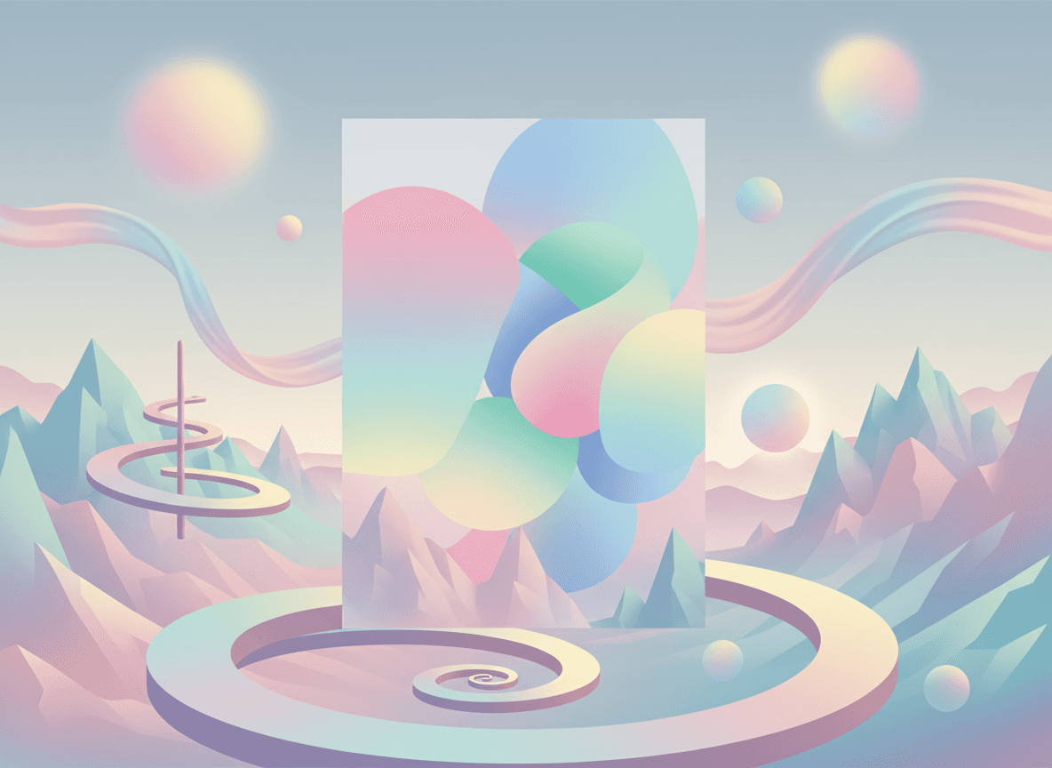 초현실적인 기하학적 풍경에 통합된 추상 포스터 목업.