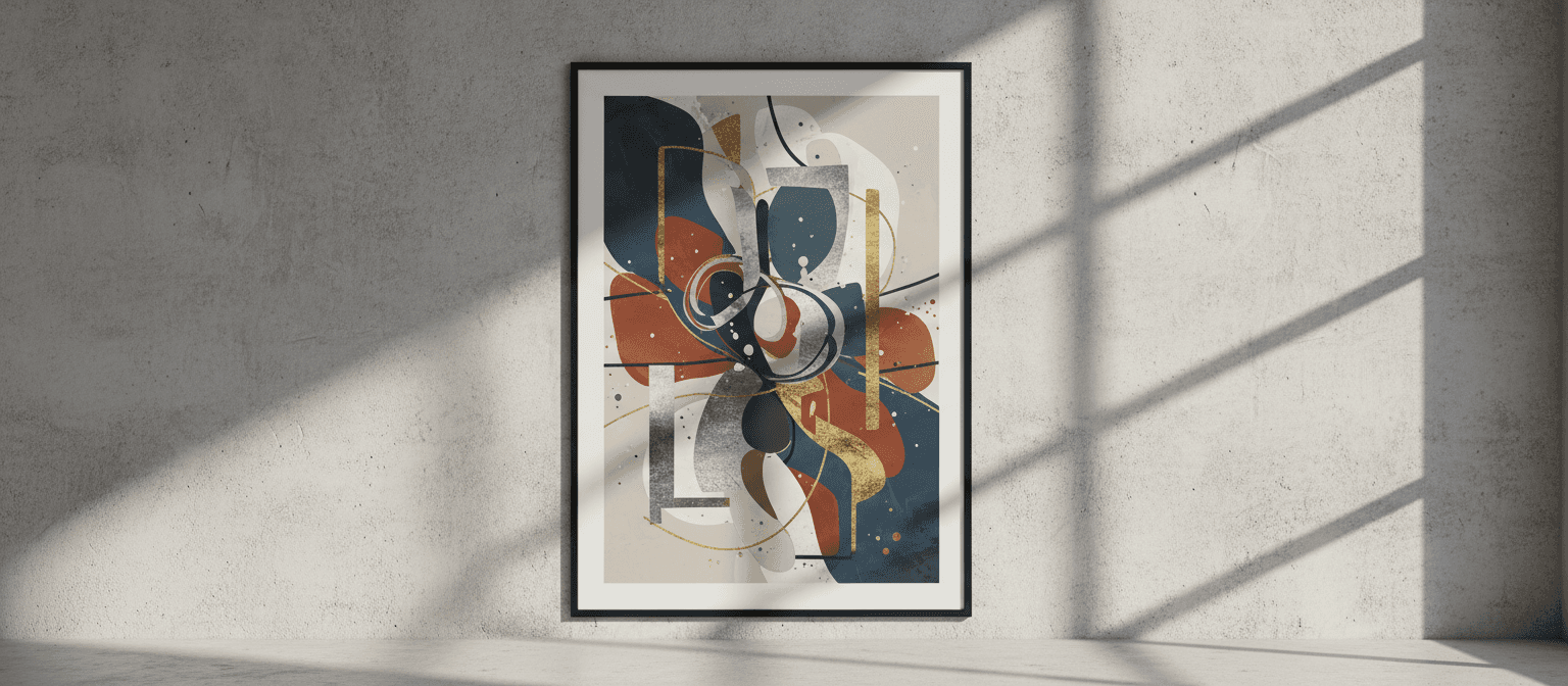 질감 있는 콘크리트 배경에 그림자 놀이가 있는 추상 미술 포스터 목업.