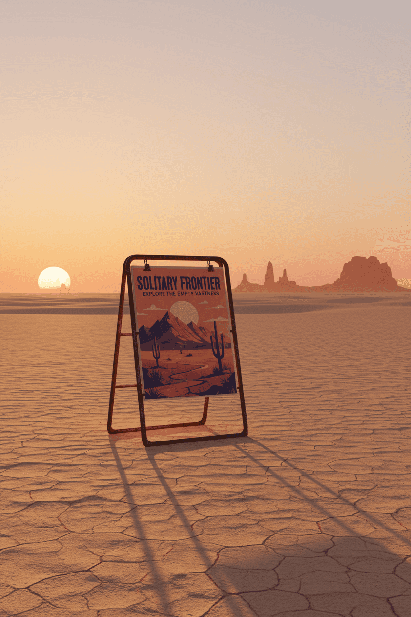 골든 아워 사막 풍경 포스터 목업.