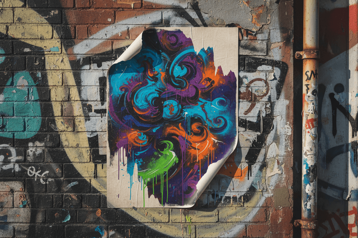 질감 있는 페인트 벽에서 부분적으로 벗겨진 포스터 목업.