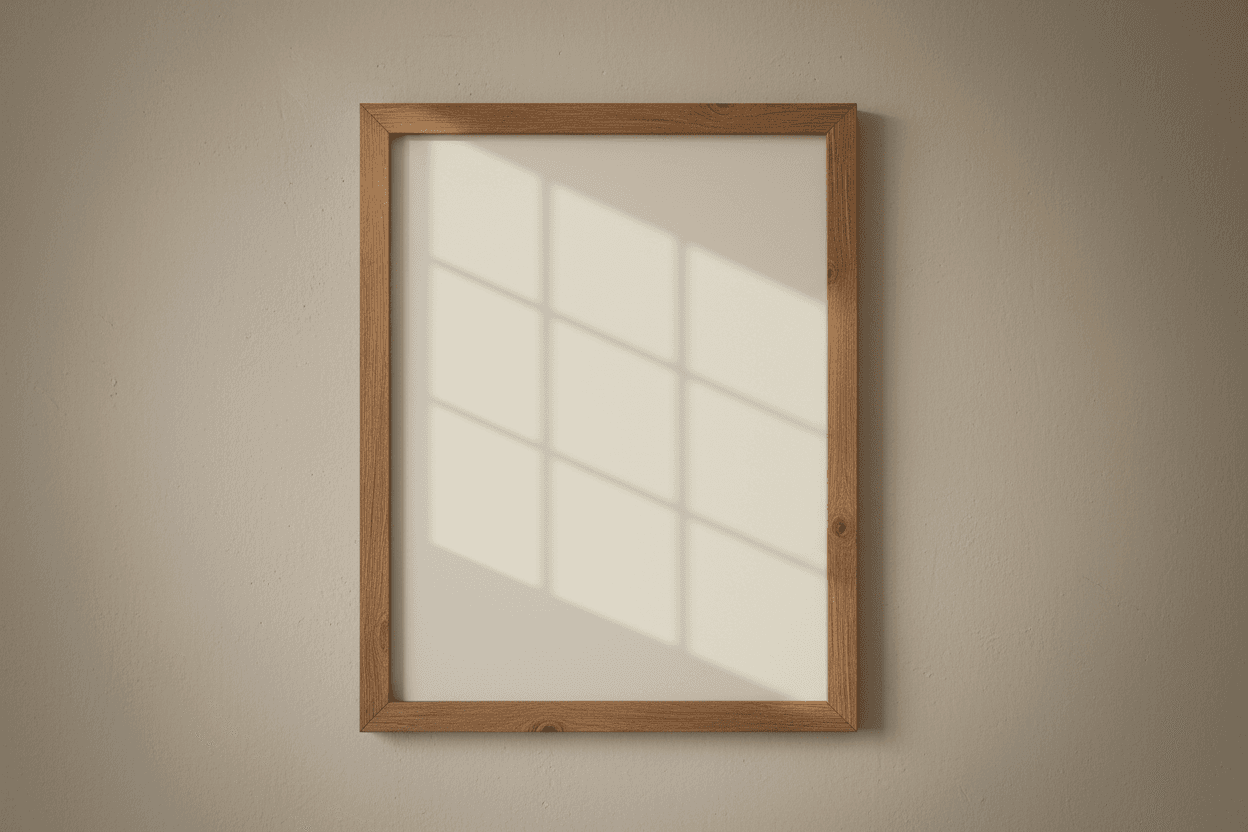 미묘한 창문 반사가 있는 나무 액자 포스터 목업.