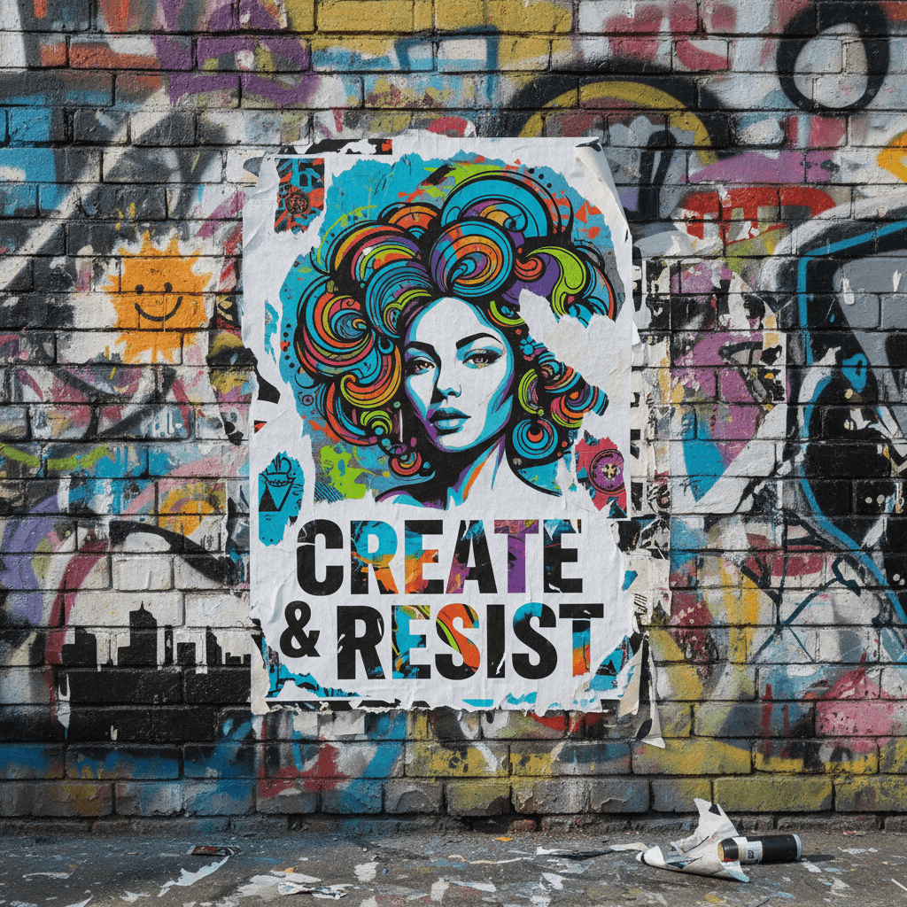 활기찬 거리 벽에 부분적으로 찢어진 스트리트 아트 스타일 포스터 목업.