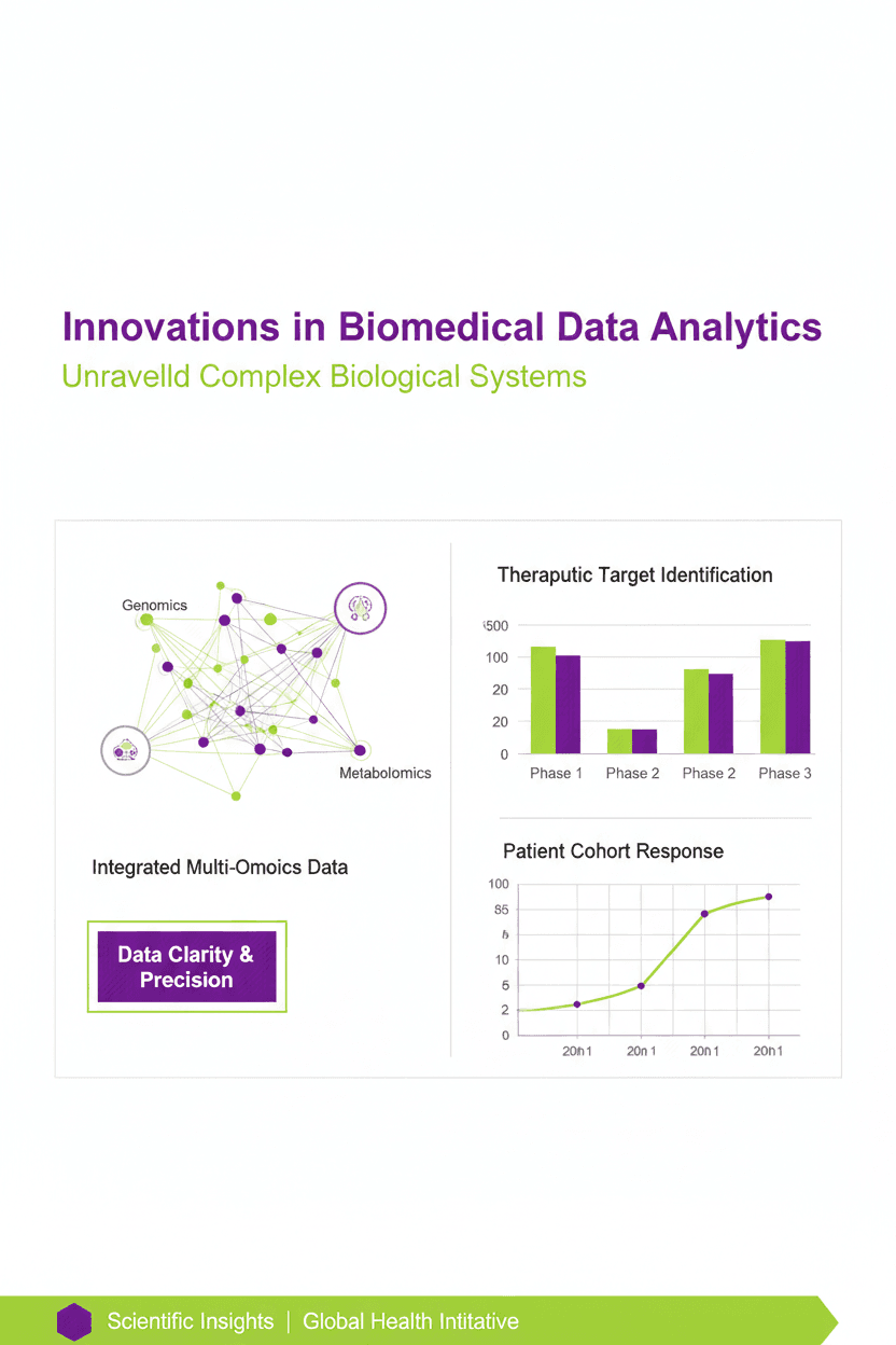 깨끗한 흰색 배경에 데이터 명확성을 위한 생동감 있는 라임 그린과 밝은 보라색 악센트가 있는 과학 PPT 템플릿.