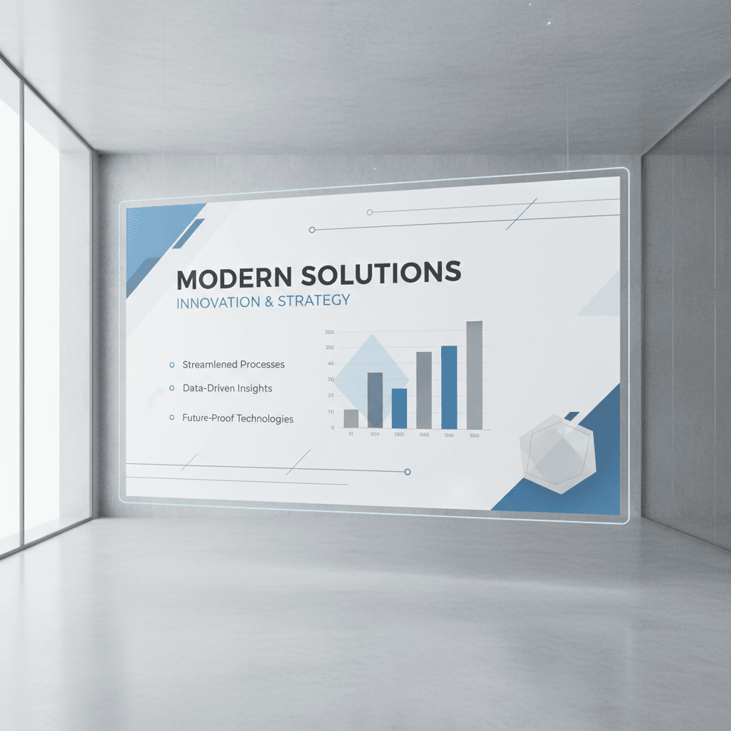 기하학적인 모양과 시원한 색조를 가진 미니멀하고 현대적인 PPT 템플릿.