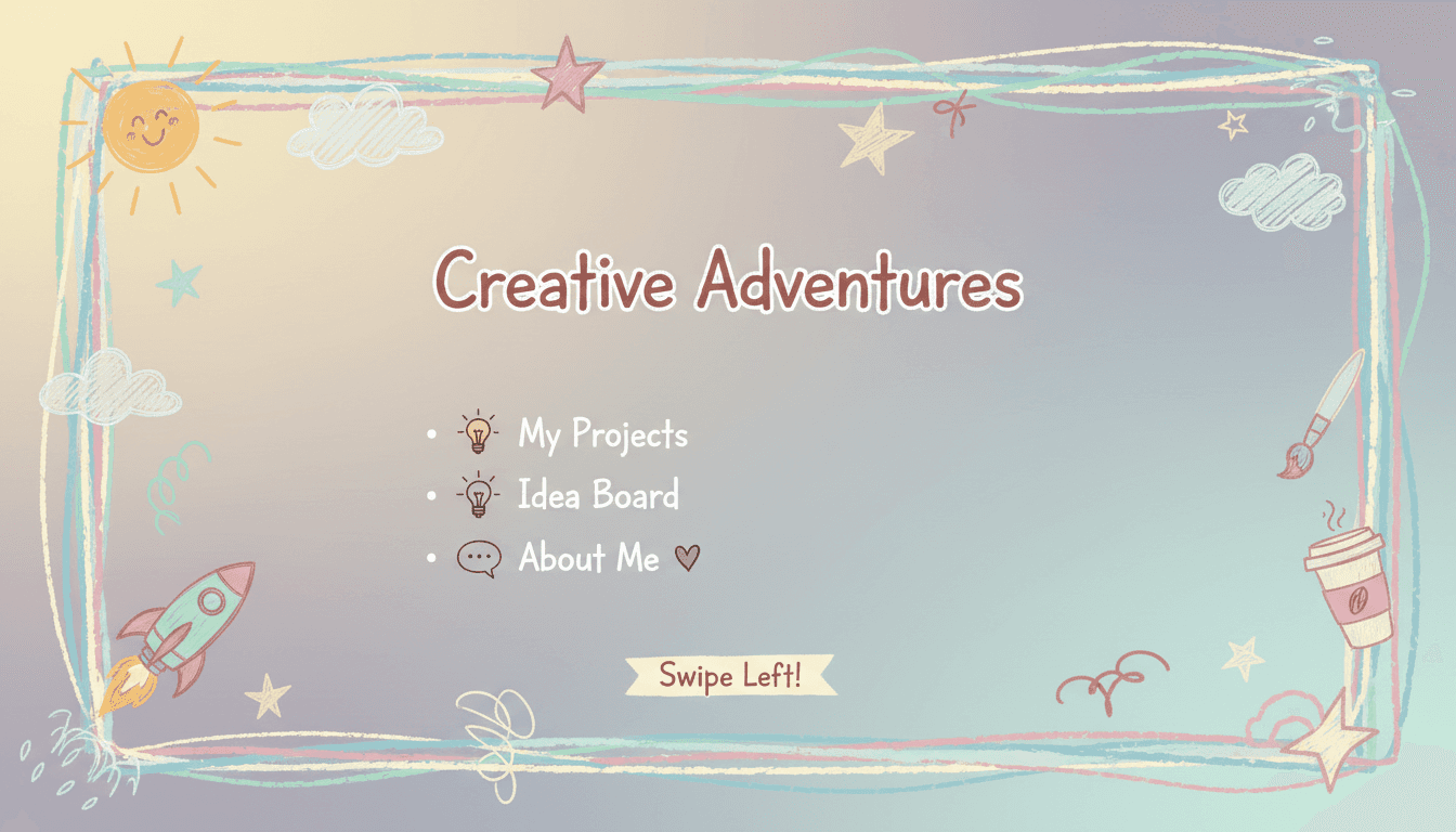 스케치 테두리, 낙서 일러스트, 파스텔 색상이 특징인 유쾌한 손글씨 미학 PPT 템플릿.