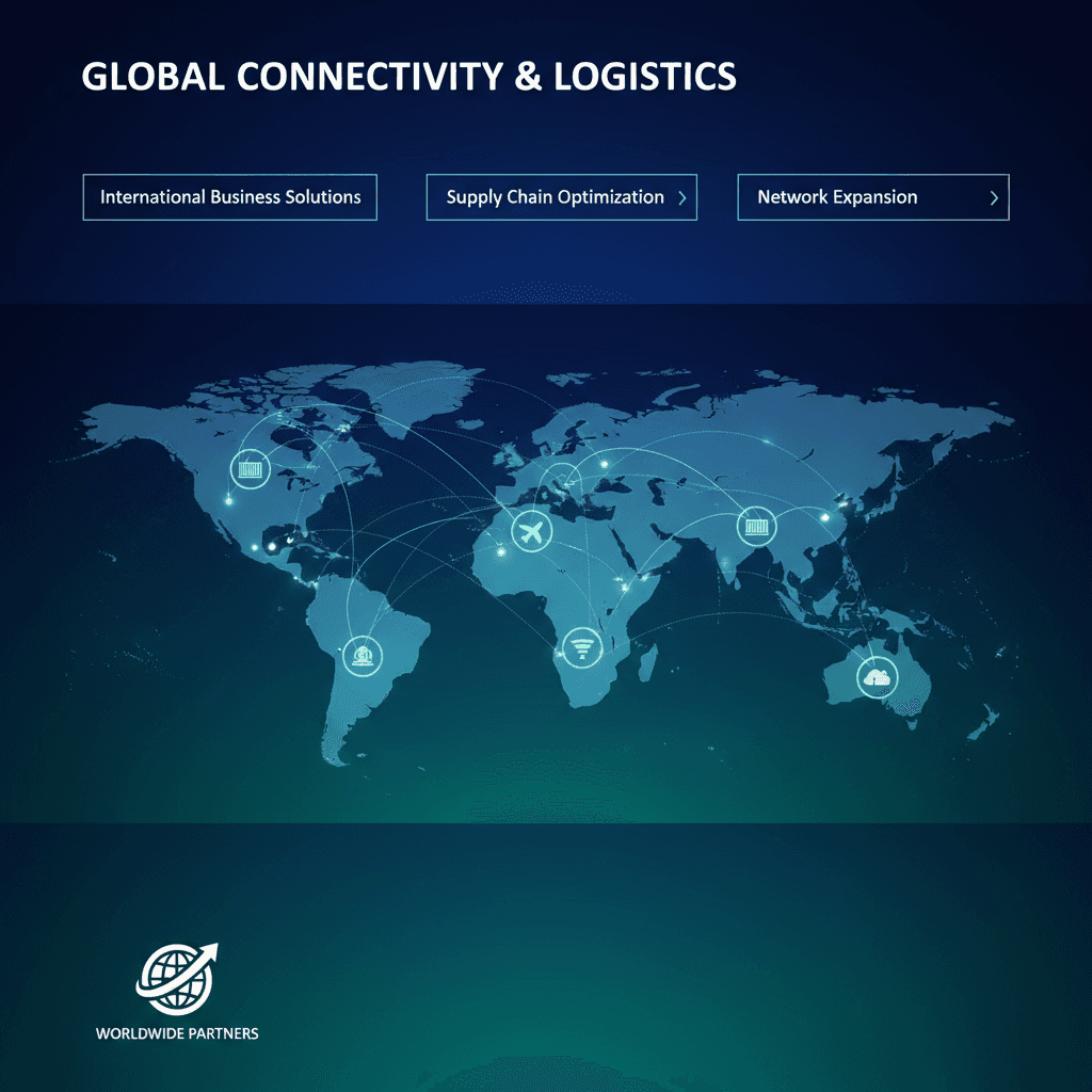 세계 지도 그래픽, 연결된 점, 짙은 파란색과 녹색 팔레트가 있는 전 세계 테마 PPT 템플릿.