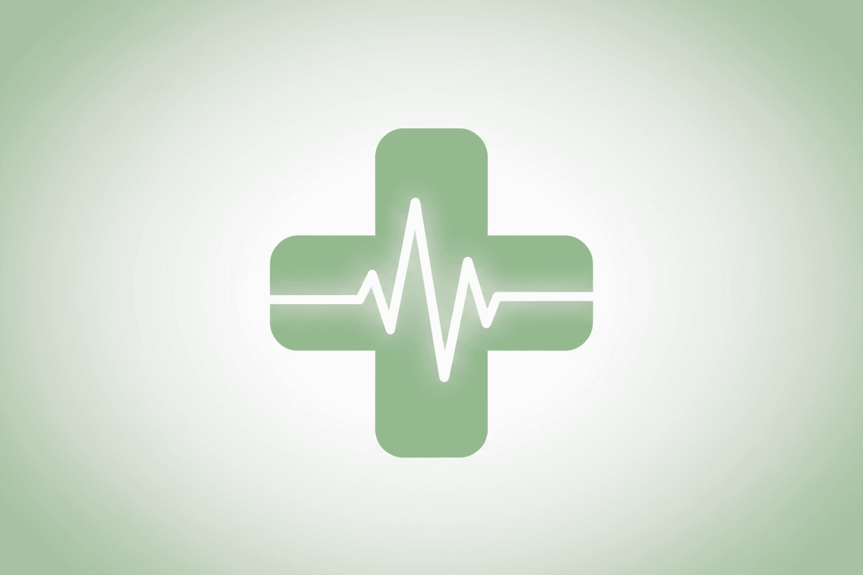 심장 박동선이 통합된 의료 십자 픽토그램.