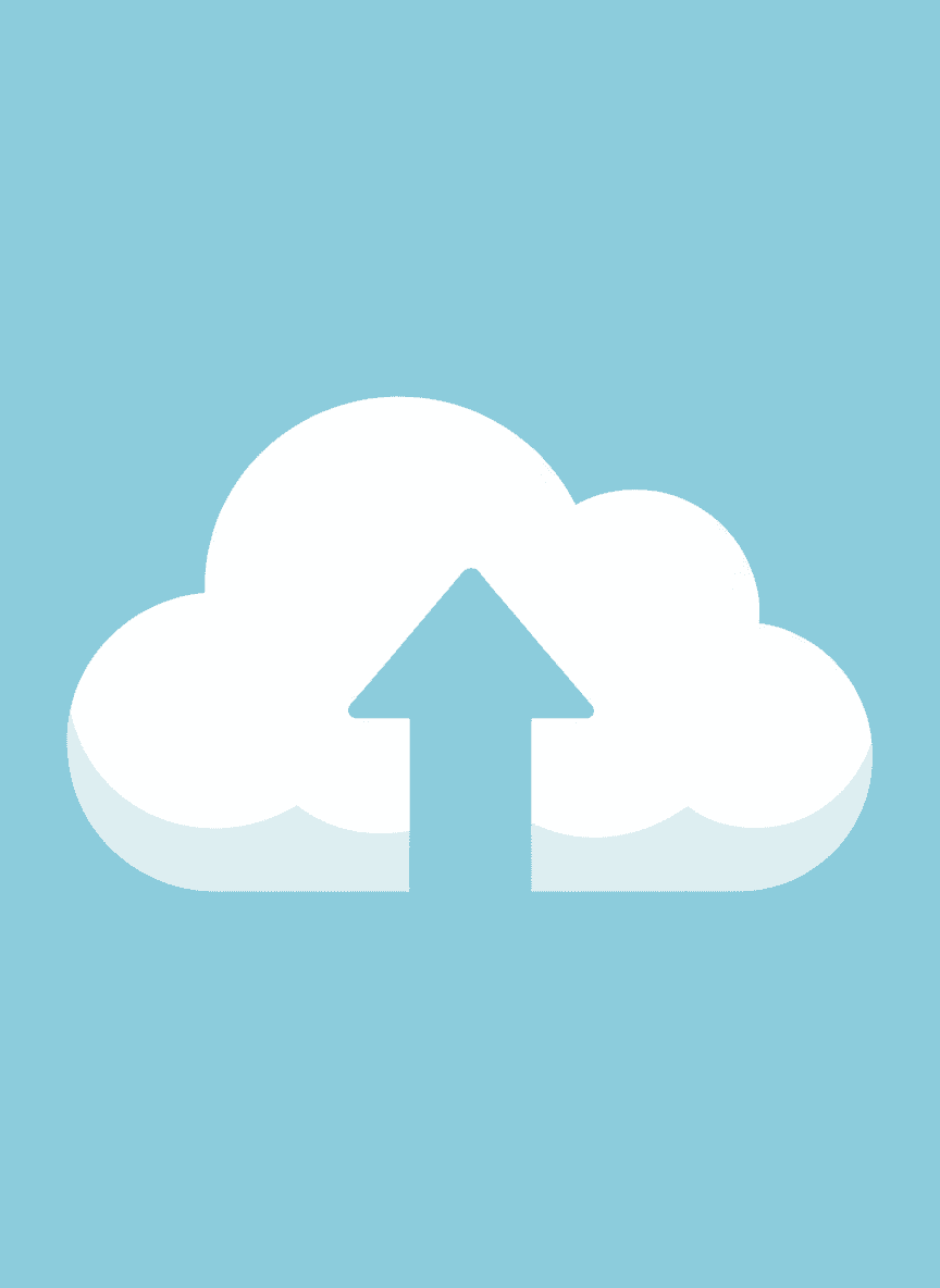 업로드 화살표가 있는 구름으로 표현된 클라우드 저장소 픽토그램.