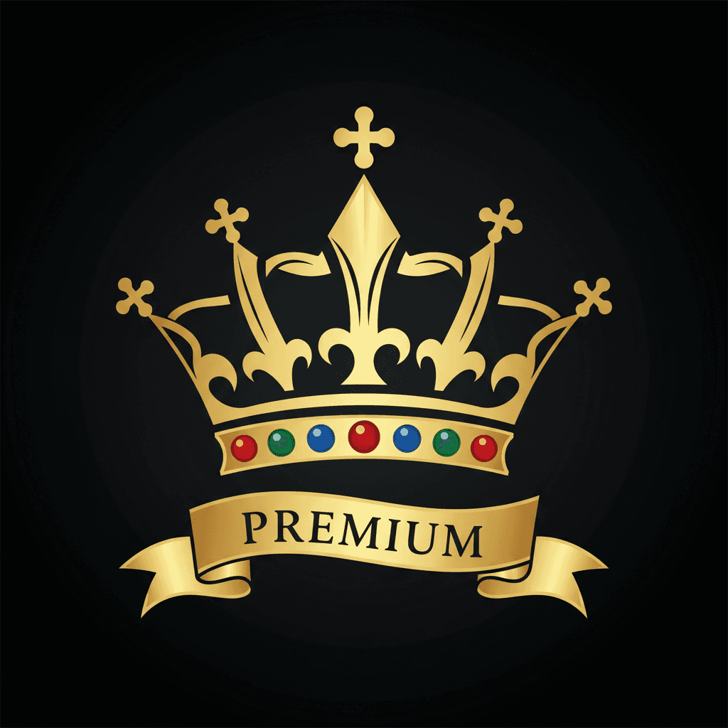 왕족, 성취 또는 프리미엄 지위를 상징하는 황금 왕관 픽토그램.