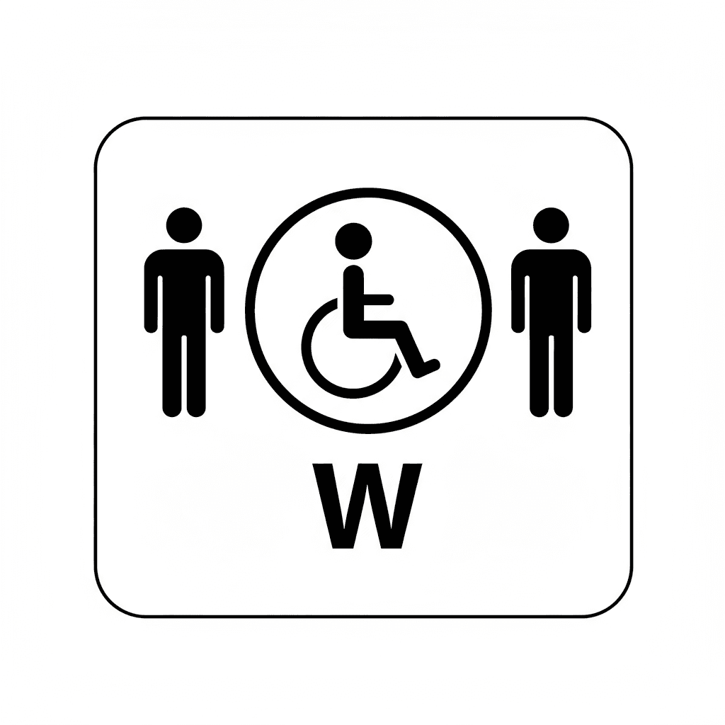 남성과 여성 화장실을 나타내는 미니멀한 흑백 픽토그램.