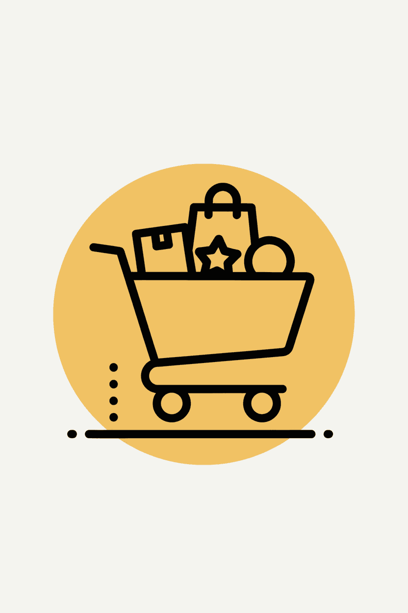 물건이 가득 찬 쇼핑 카트 픽토그램.