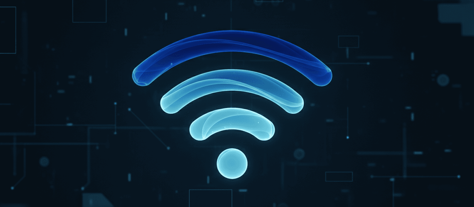 푸른 그라데이션이 적용된 미래적인 와이파이 신호 픽토그램.