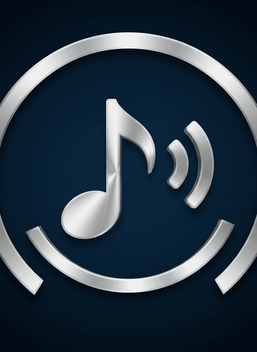 음악 재생을 나타내는 광택 있는 금속 재질의 음표 픽토그램.