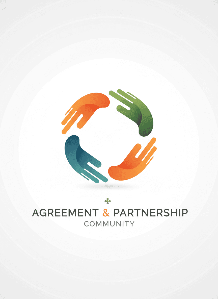 합의, 파트너십 또는 공동체를 상징하는 양식화된 악수 픽토그램.