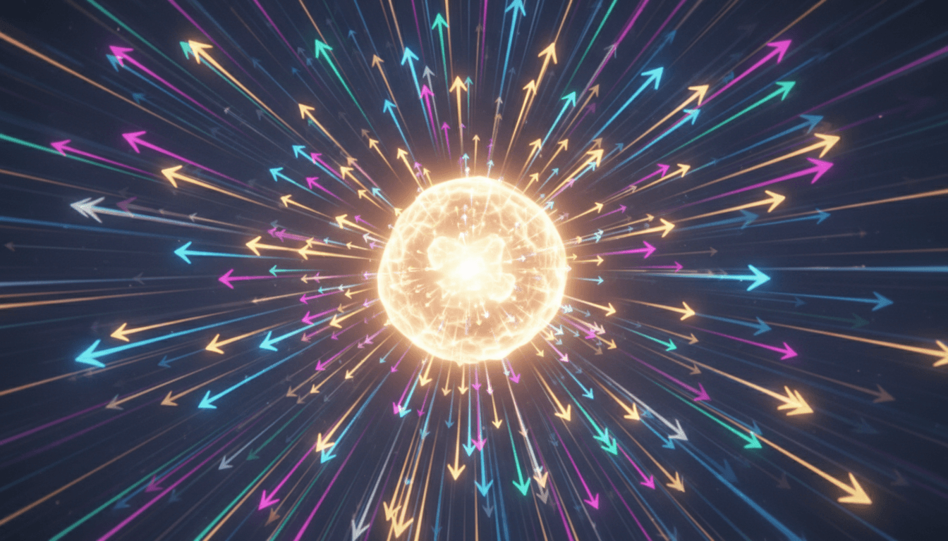 여러 개의 생생한 화살표가 한가운데로 수렴하며 집중을 표현하는 모습.