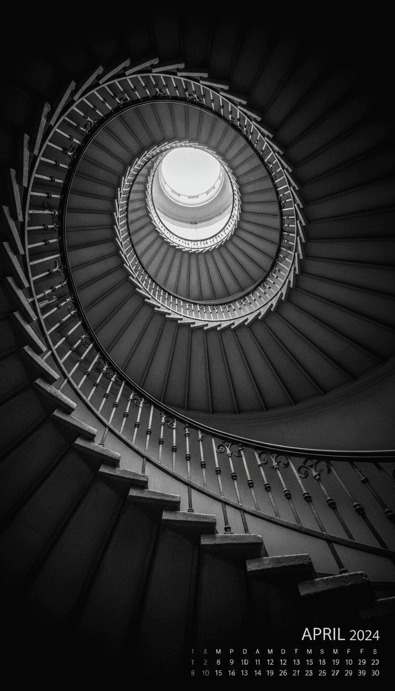 멋진 흑백 건축 사진이 담긴 세련된 2024년 달력.