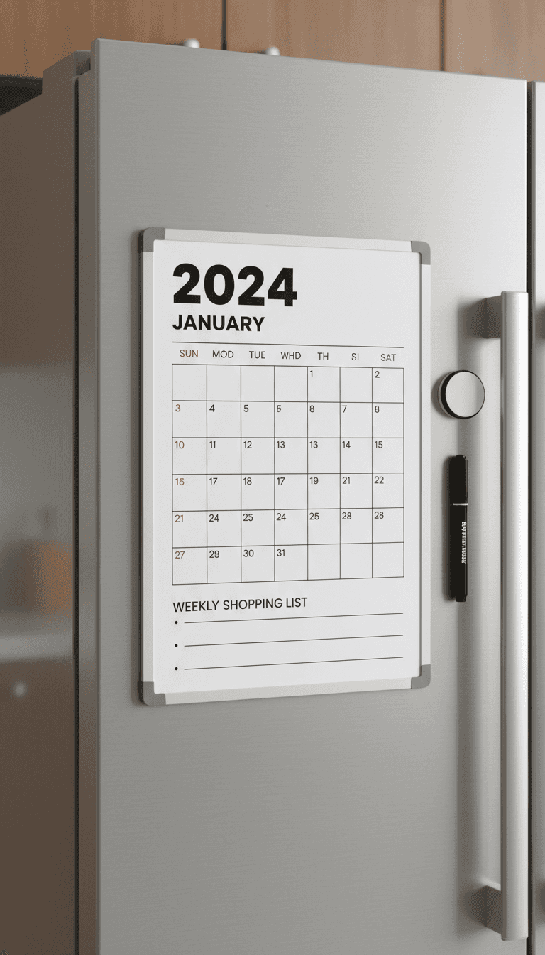 미니멀한 디자인의 냉장고용 2024년 자석 화이트보드 달력.