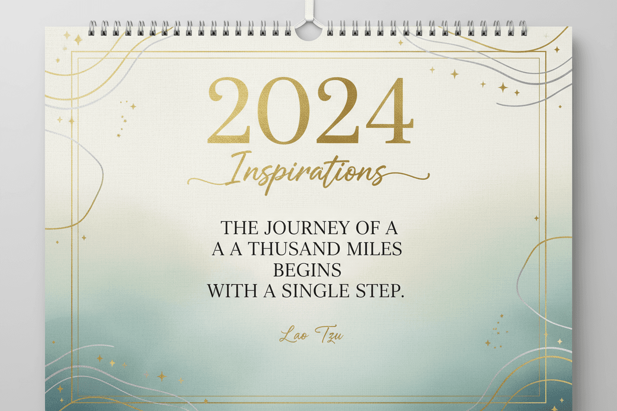 동기 부여 명언이 아름답게 디자인된 영감을 주는 2024년 달력.