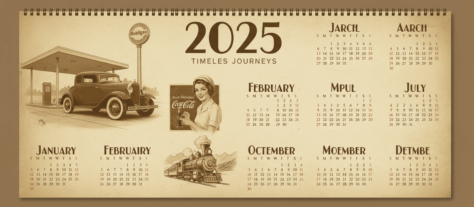 세피아 톤과 클래식한 서체가 돋보이는 복고풍 2025년 달력.