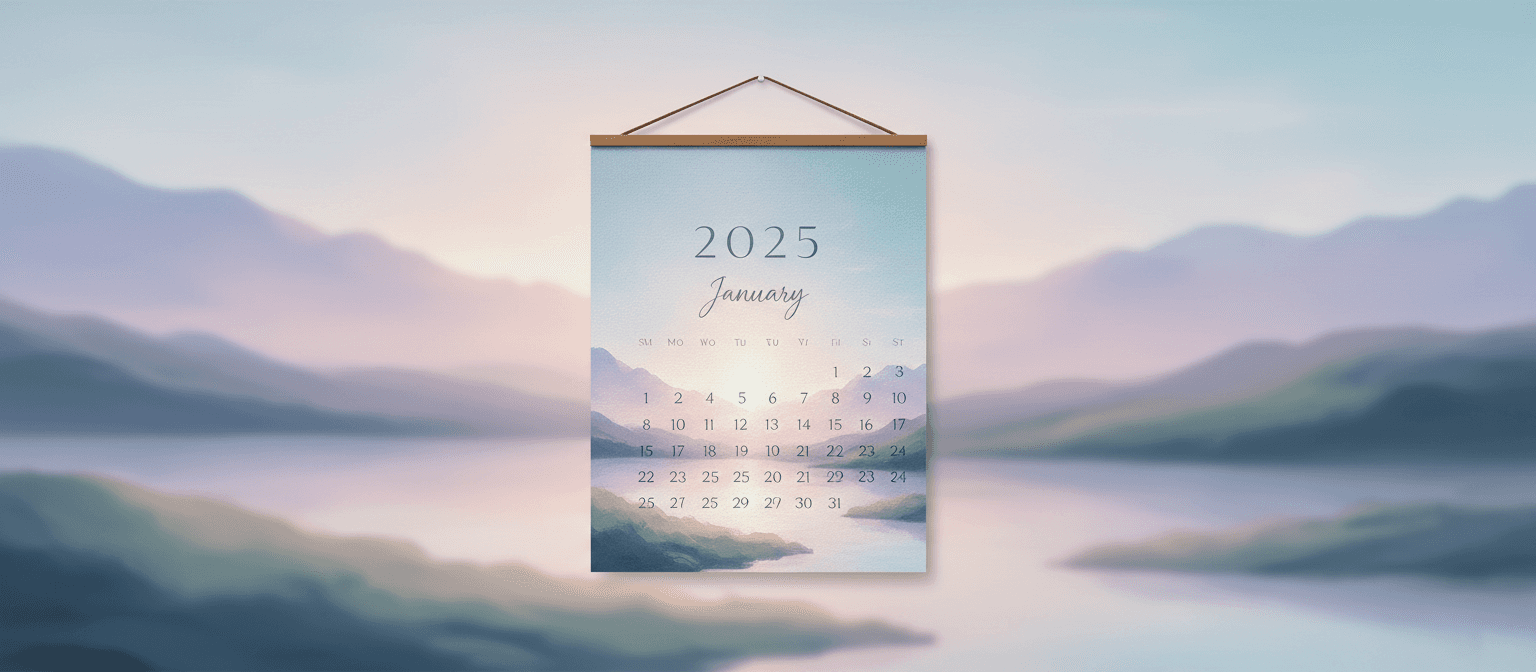 추상적인 풍경 사진을 사용한 개념적인 2025년 달력.