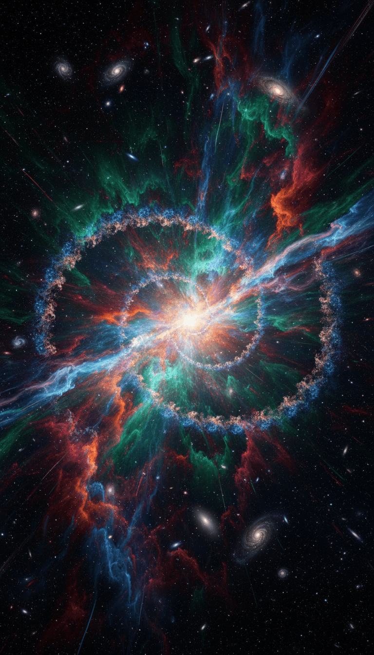 생생한 색상과 광년 규모의 팽창하는 가스 구름으로 깊은 우주에서 일어나는 우주 폭발을 묘사한 놀라운 4K 배경화면입니다.