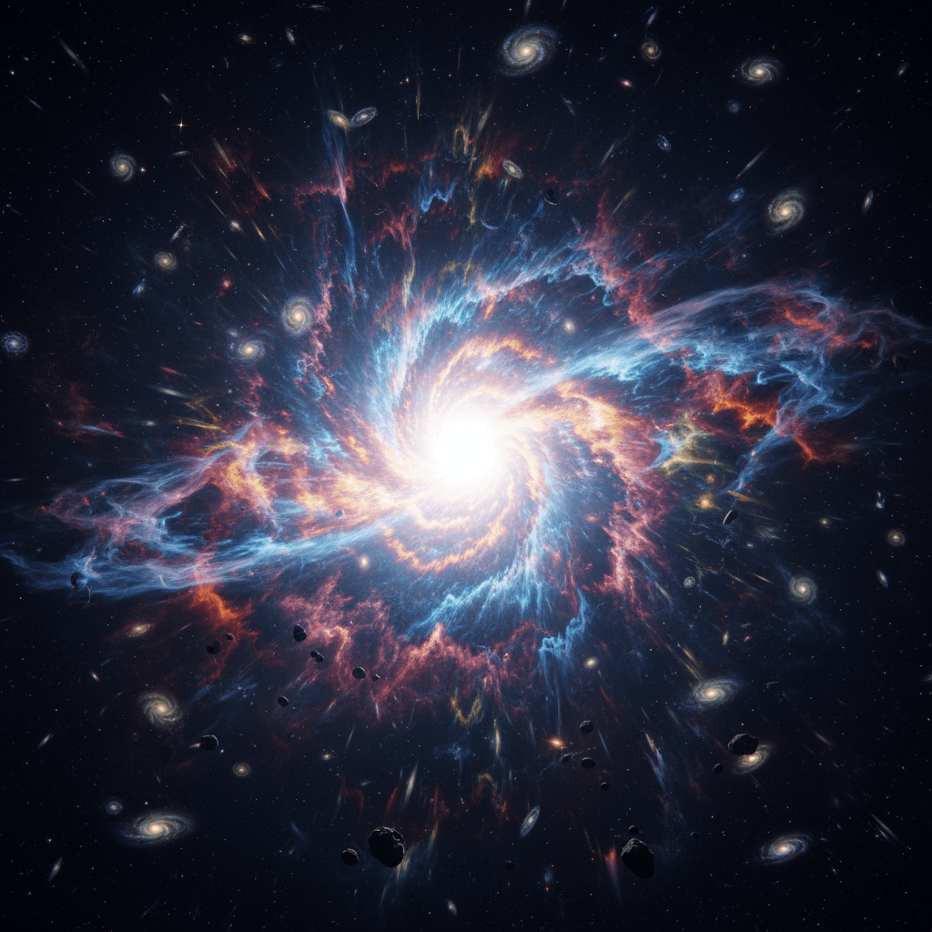 심우주에서 초신성 폭발이 일어나는 역동적인 4K 배경화면, 우주 먼지, 성운, 소용돌이치는 가스 구름.