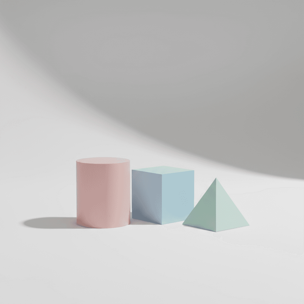 파스텔톤의 기하학적 도형과 은은한 그림자가 있는 깔끔하고 미니멀한 배경.
