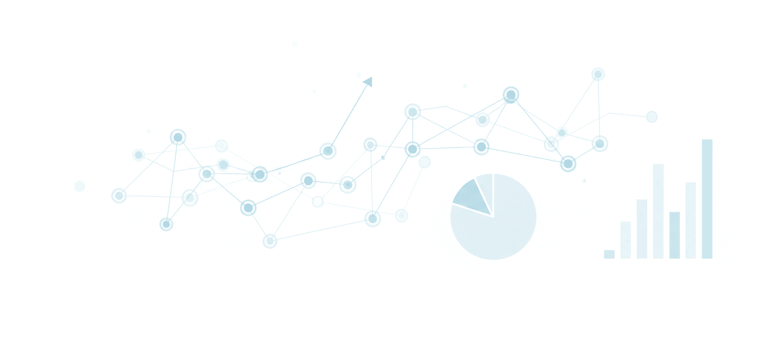 연결된 노드와 미묘한 데이터 시각화 도형들이 깨끗한 흰색 배경 위에 있는 추상적인 인포그래픽 요소 배경.