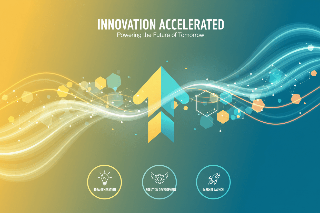 밝고 활기찬 색상과 추상적인 빛줄기가 있는 스타트업 혁신 PPT 템플릿.
