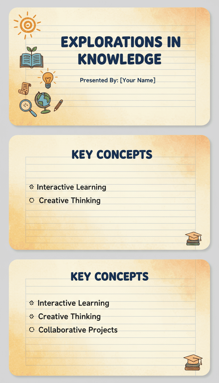 따뜻한 색상, 노트 질감, 손으로 그린 학습 아이콘이 있는 교육용 PPT 템플릿