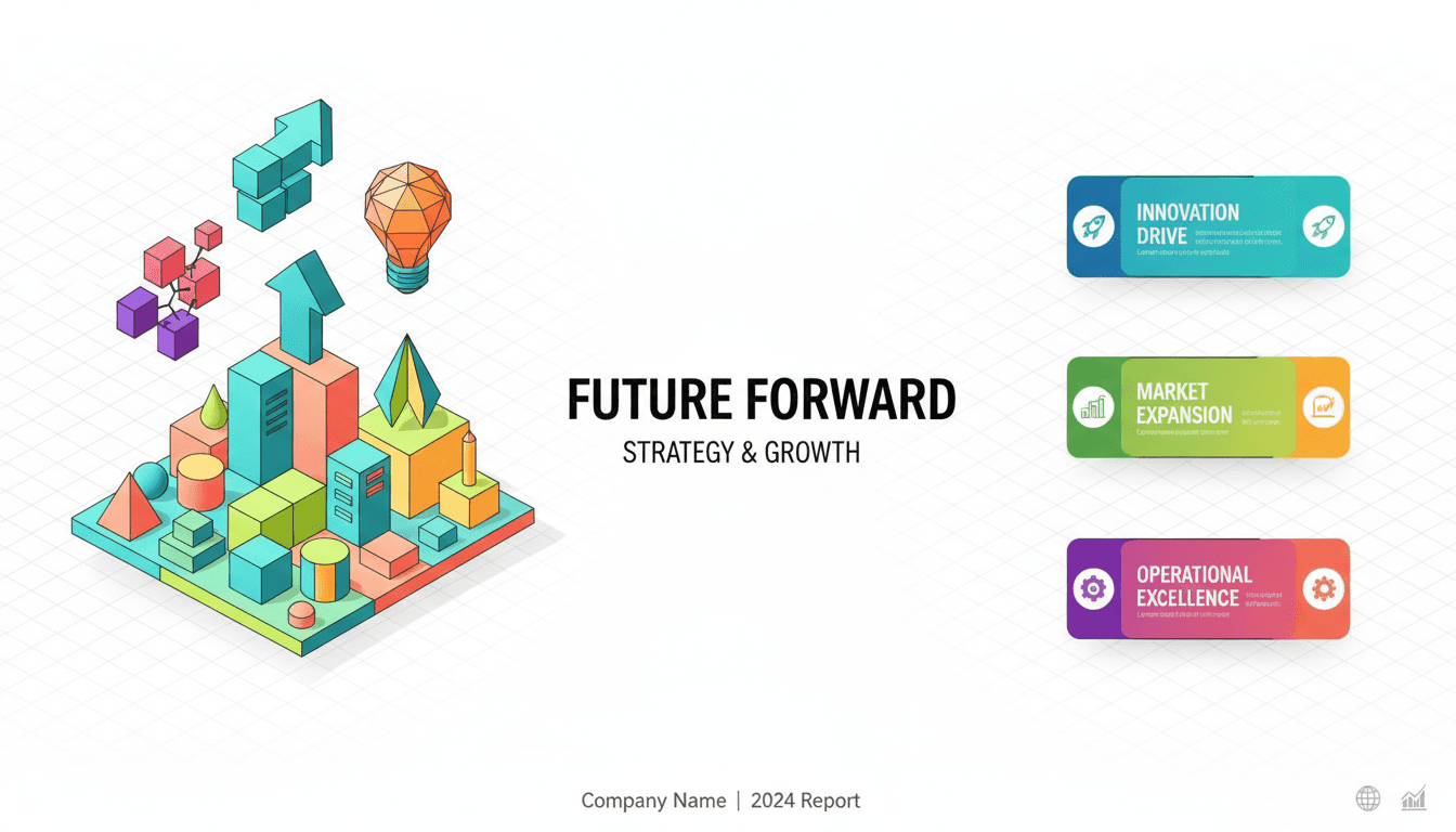 3D 기하학적 일러스트와 재미있는 밝은 색상을 사용한 아이소메트릭 디자인 PPT 템플릿
