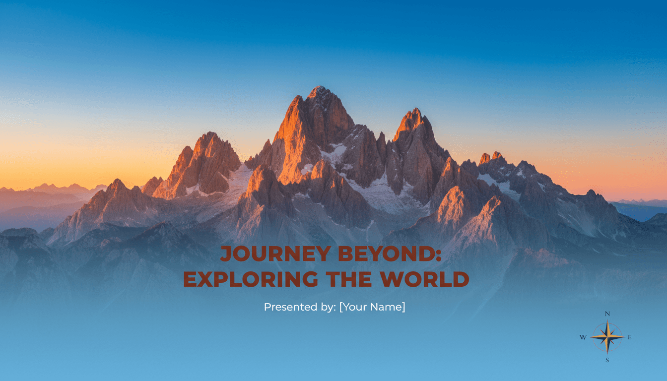 사진 홀더와 세계 지도 그래픽이 있는 생동감 넘치는 여행 및 모험 PPT 템플릿