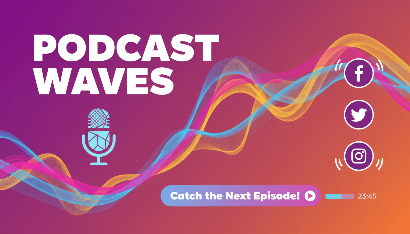 강렬한 서체, 음파 그래픽, 활기찬 색상을 특징으로 하는 생동감 있는 팟캐스트 미디어 PPT 템플릿