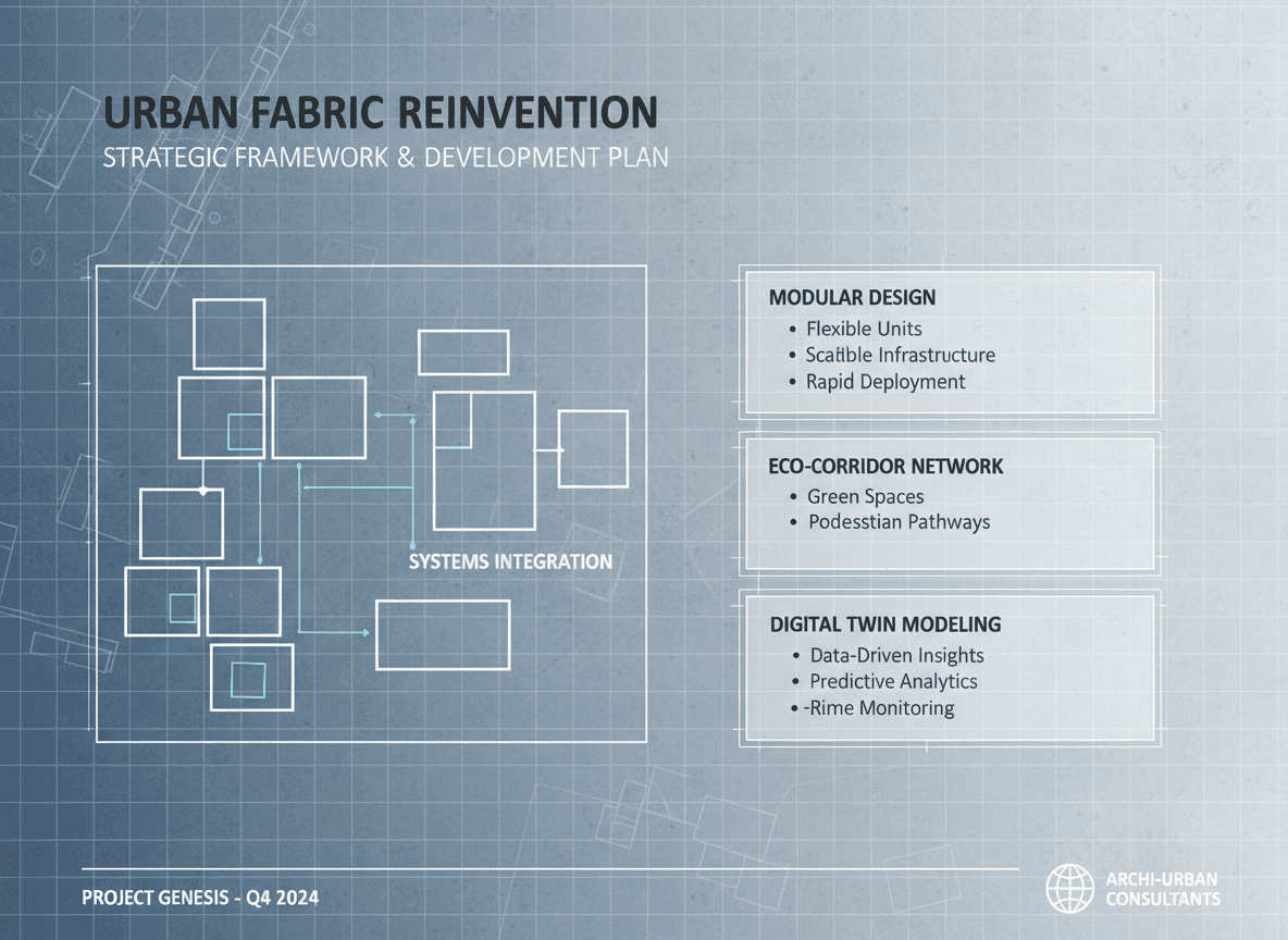 청사진, 그리드 패턴, 중성 톤을 사용한 건축 및 도시 계획 PPT 템플릿