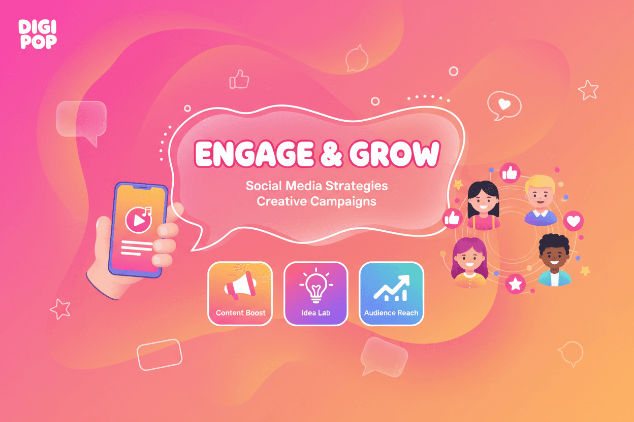 활기차고 장난기 넘치는 그라데이션, 말풍선, 만화 일러스트레이션이 있는 디지털 마케팅 PPT 템플릿.