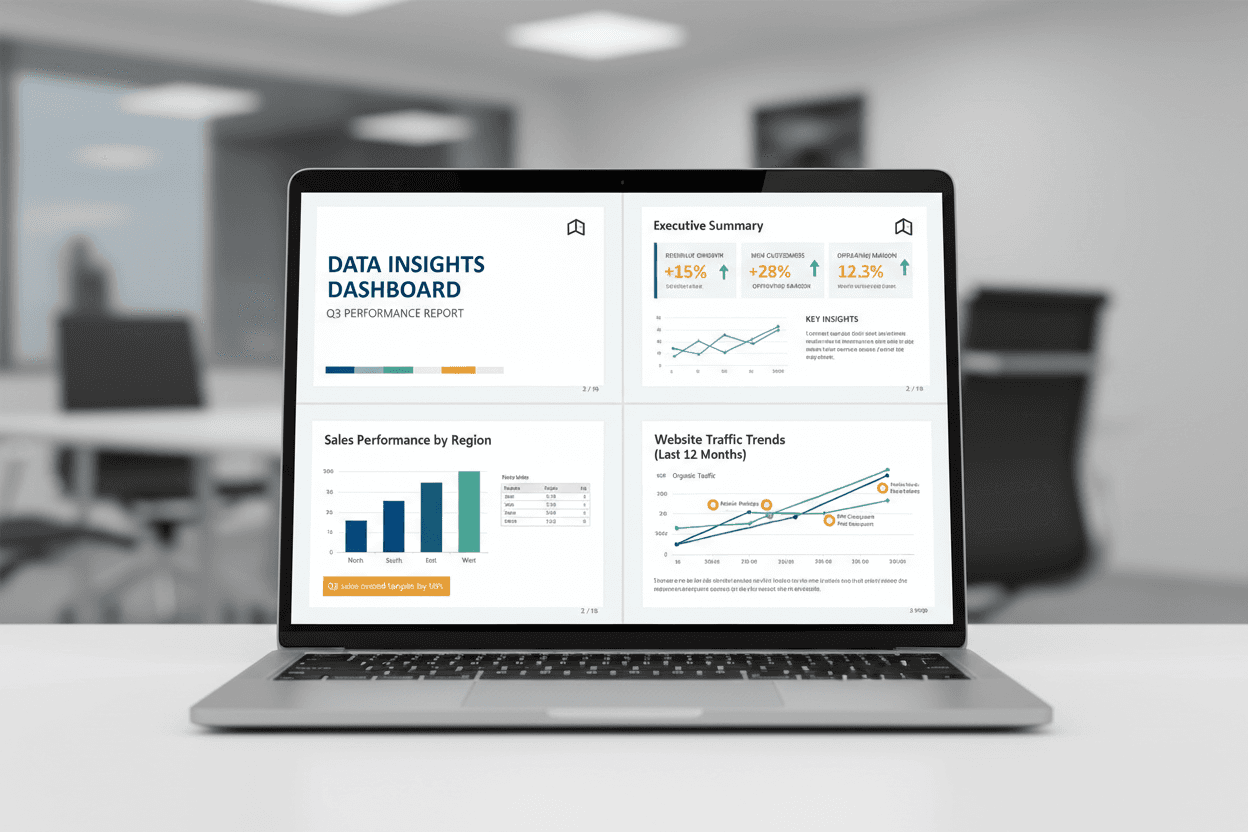 명확한 차트, 그래프 및 KPI를 포함하는 데이터 대시보드 및 보고용 PPT 템플릿