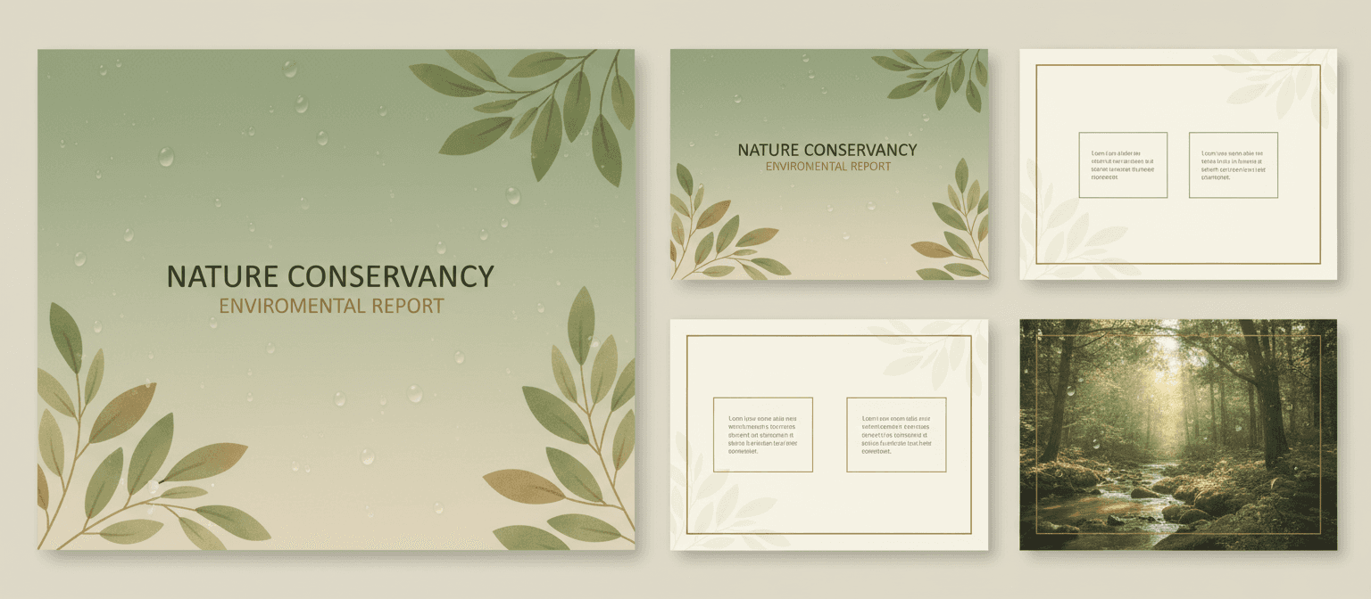 잎 패턴, 자연색, 물방울 효과가 있는 자연 테마 PPT 템플릿